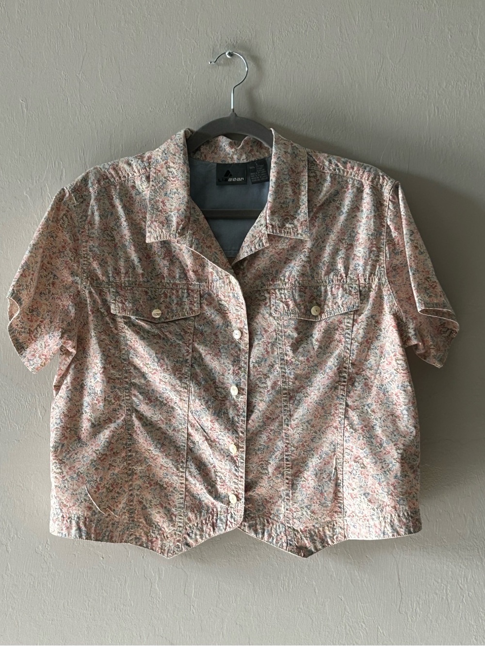 Vintage 90s Liz Claiborne Lizwear Sz L Floral Short Sleeved Button Front Top